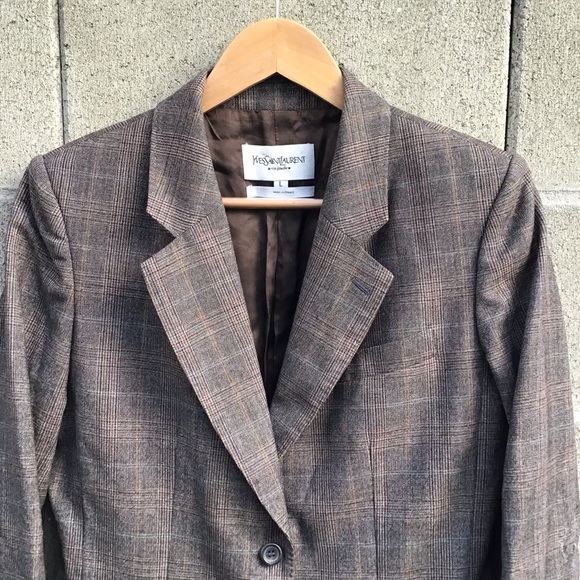 YVES SAINT LAURENT RIVE GAUCHE Size 8 Black Cotton Ribbon Jacket Blazer